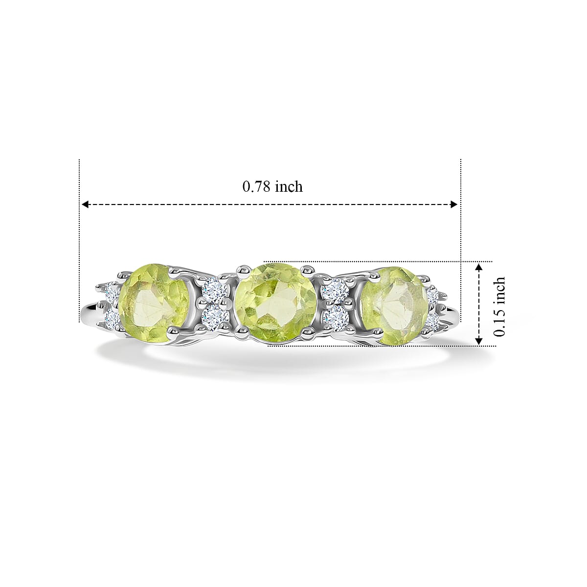 Hebei Peridot and Simulated Diamond 0.70 ctw Band Ring in Sterling Silver (Size 8.0) image number 5