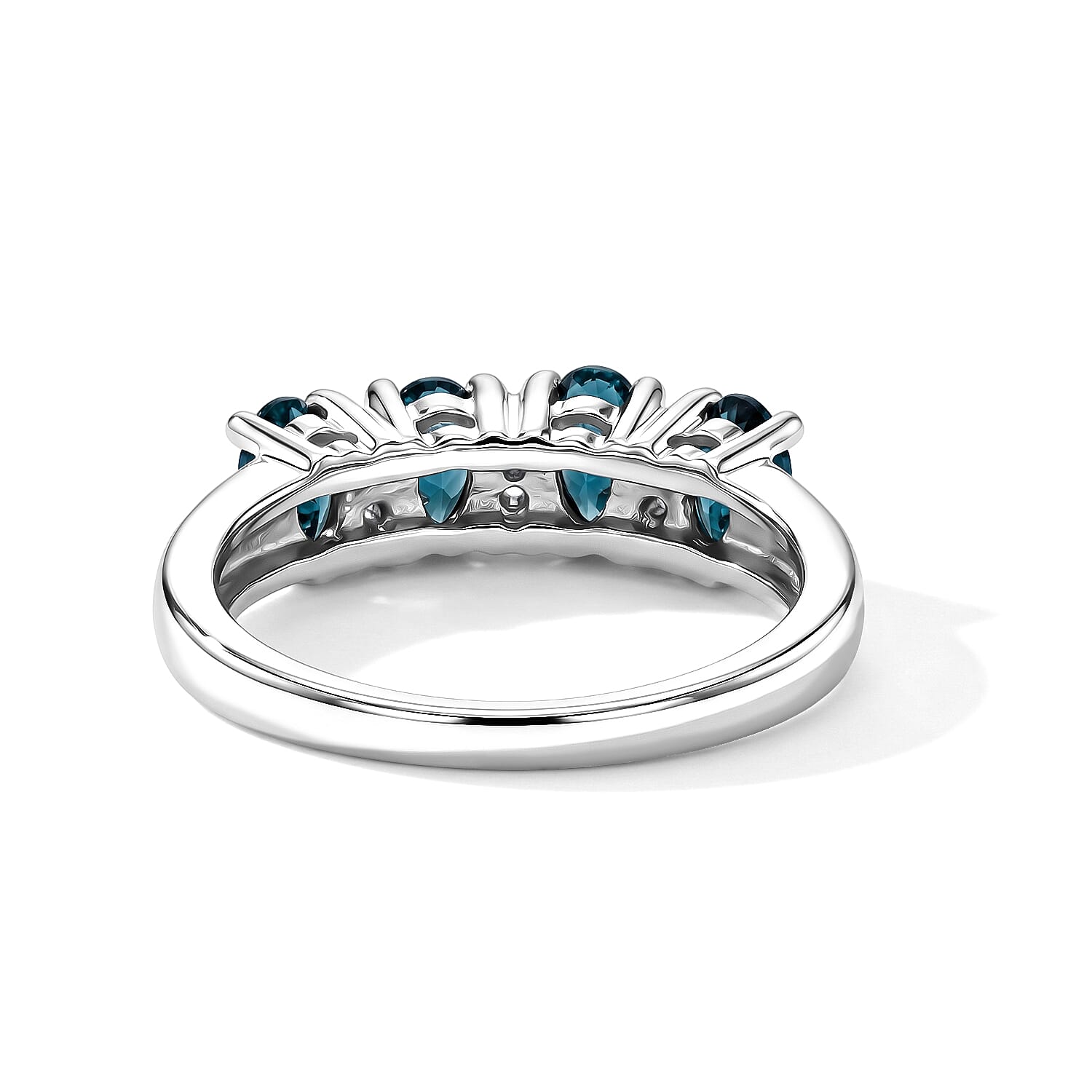 Teal Quartz and Simulated Diamond 0.90 ctw Band Ring in Sterling Silver (Size 7.0)