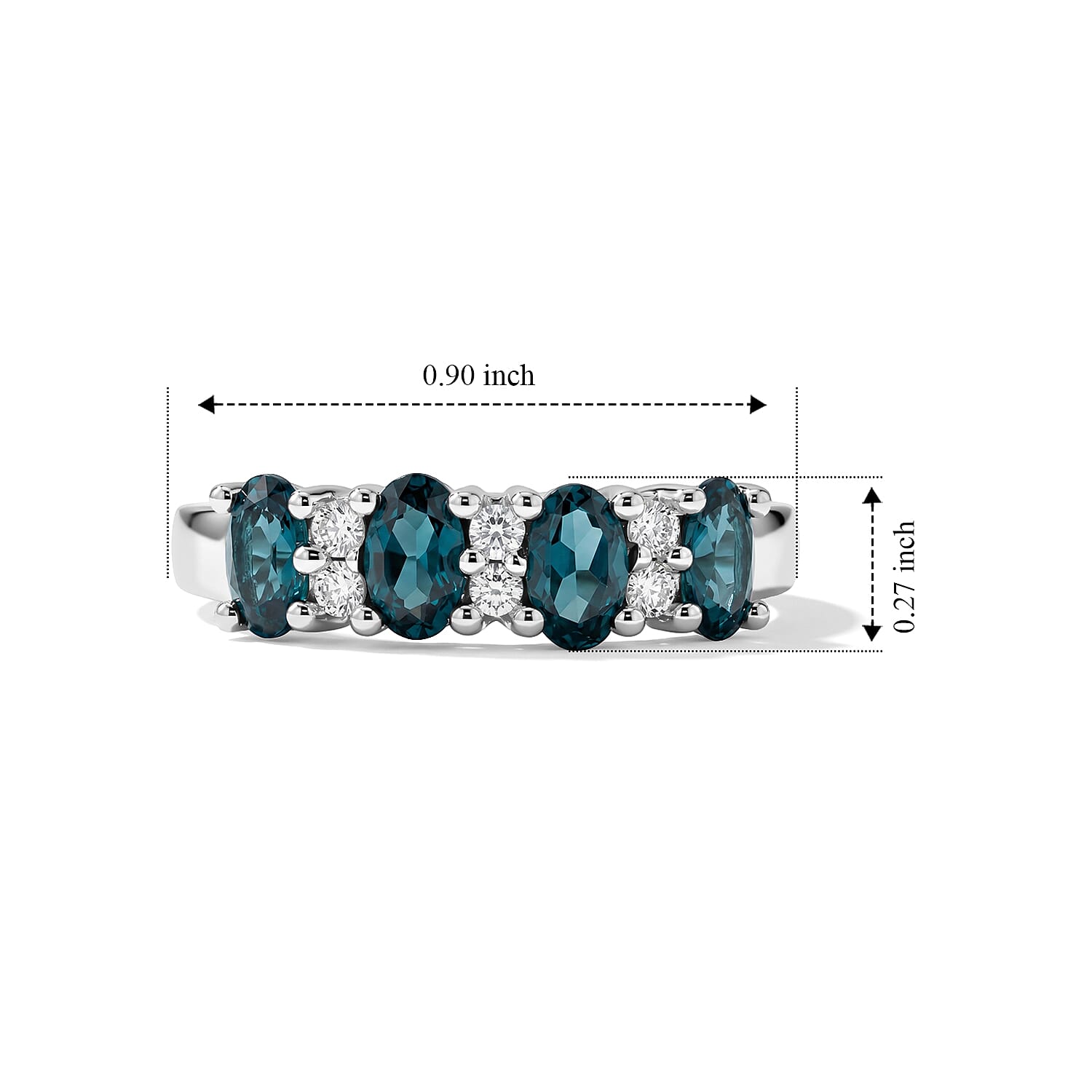 Teal Quartz and Simulated Diamond 0.90 ctw Band Ring in Sterling Silver (Size 7.0)