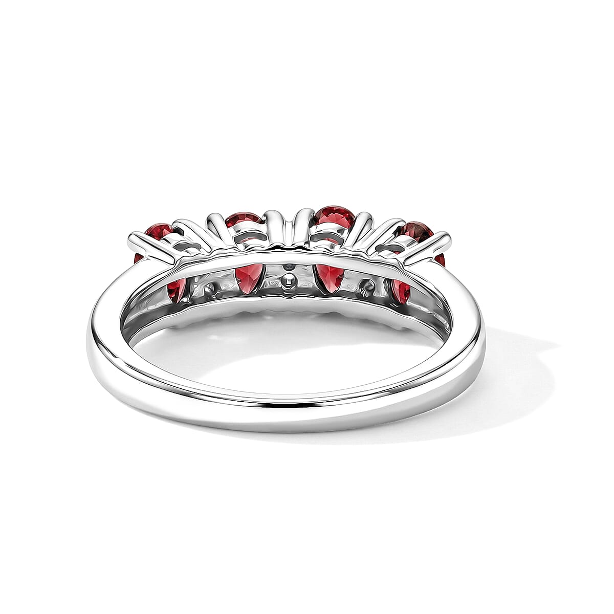 Mozambique Garnet and Simulated Diamond 0.90 ctw Band Ring in Sterling Silver (Size 7.0) image number 4