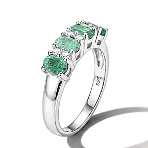 Simulated Green and White Diamond Band Ring in Sterling Silver (Size 7.0)