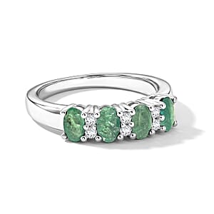 Simulated Green and White Diamond Band Ring in Sterling Silver (Size 8.0)