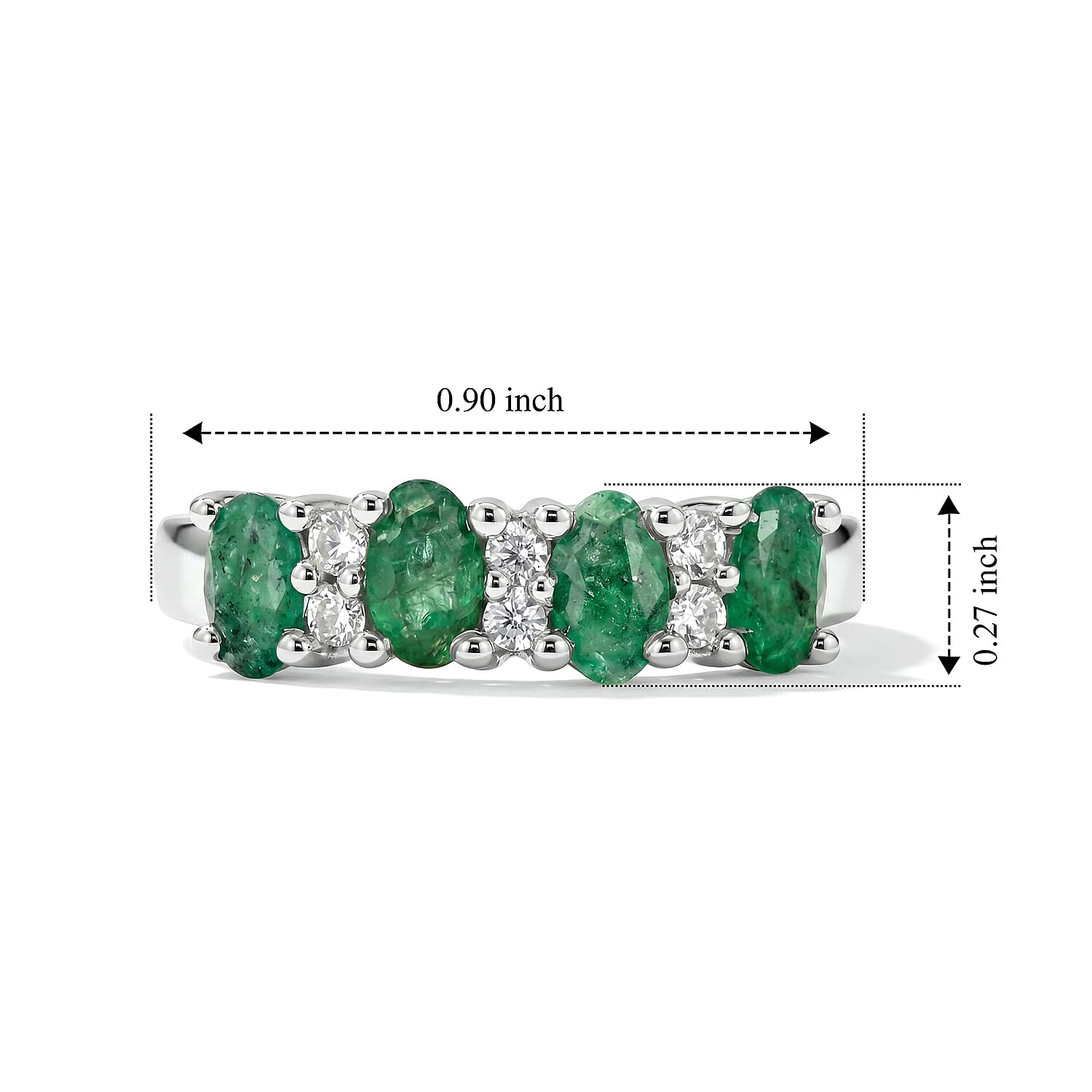 Simulated Green and White Diamond Band Ring in Sterling Silver (Size 8.0)