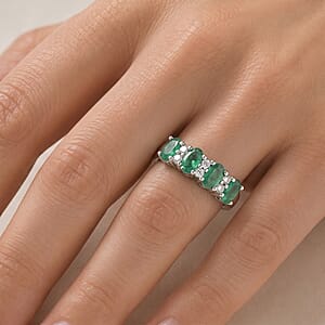 Simulated Green and White Diamond Band Ring in Sterling Silver (Size 9.0)