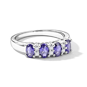 Tanzanite and Simulated Diamond 0.90 ctw Band Ring in Sterling Silver (Size 9.0)