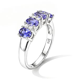 Tanzanite and Simulated Diamond 0.90 ctw Band Ring in Sterling Silver (Size 9.0)