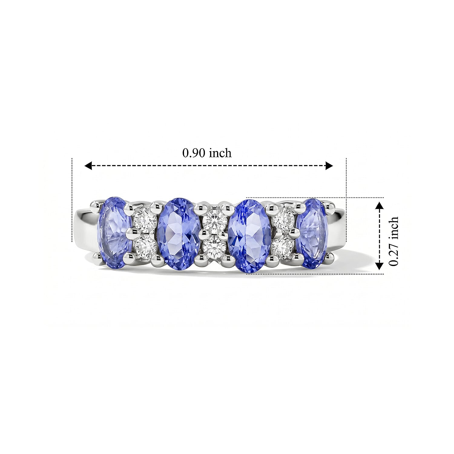 Tanzanite and Simulated Diamond 0.90 ctw Band Ring in Sterling Silver (Size 9.0)