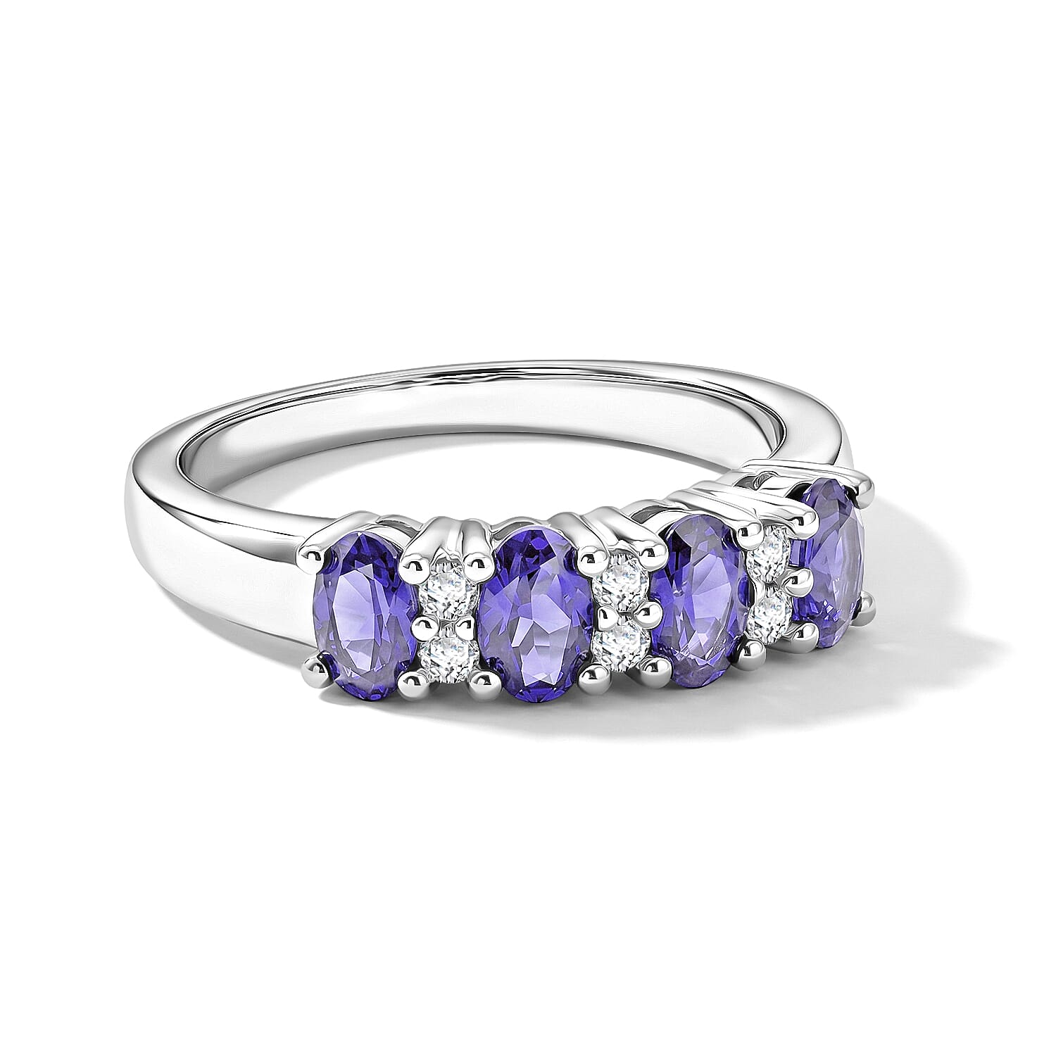 Tanzanite and Simulated Diamond 0.90 ctw Band Ring in Sterling Silver (Size 10.0)
