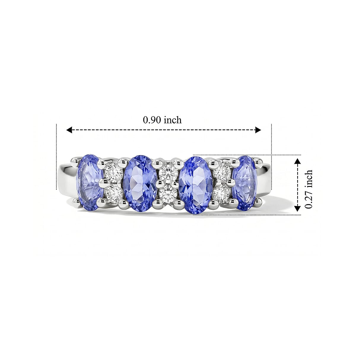 Tanzanite and Simulated Diamond 0.90 ctw Band Ring in Sterling Silver (Size 10.0) image number 5