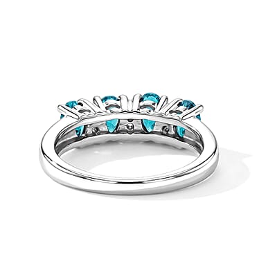 Blue Topaz and Simulated Diamond 0.90 ctw Band Ring in Sterling Silver (Size 6.0)