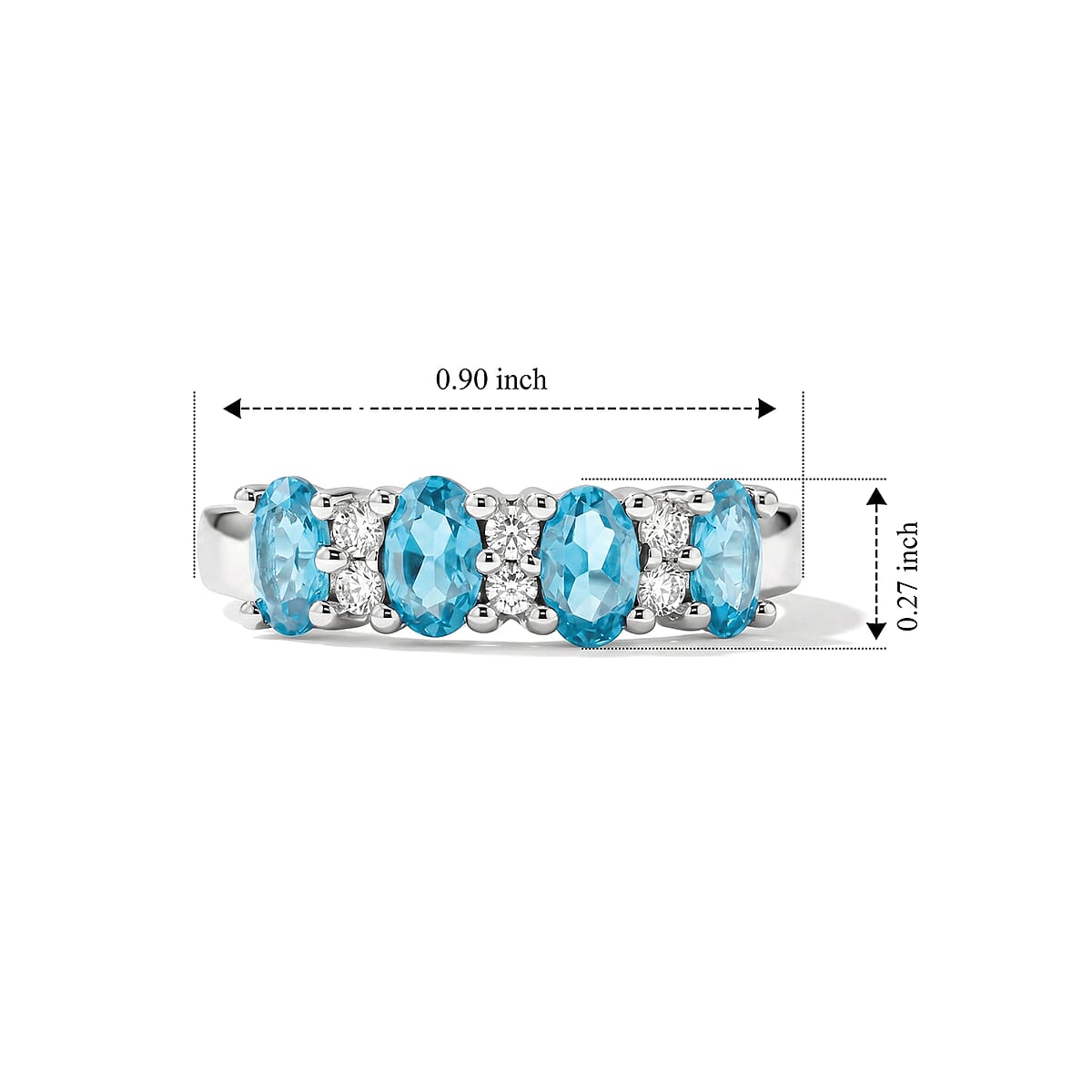 Blue Topaz and Simulated Diamond 0.90 ctw Band Ring in Sterling Silver (Size 6.0) image number 5