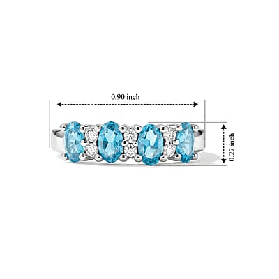 Blue Topaz and Simulated Diamond 0.90 ctw Band Ring in Sterling Silver (Size 6.0)
