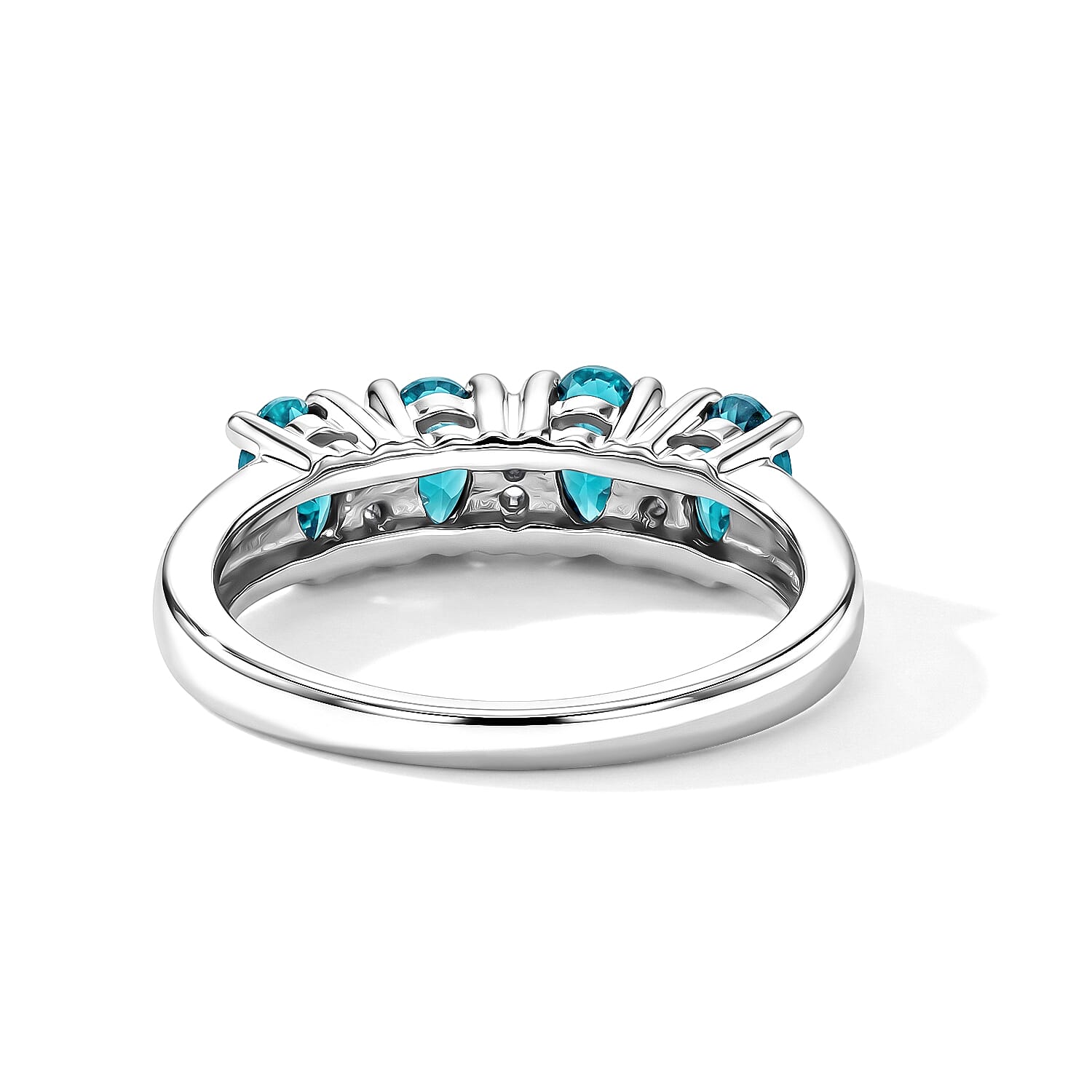 Blue Topaz and Simulated Diamond 0.90 ctw Band Ring in Sterling Silver (Size 9.0)