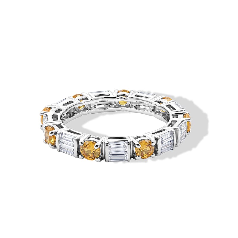 Brazilian Citrine and White Topaz 1.85 ctw Band Ring in Sterling Silver (Size 6.5)