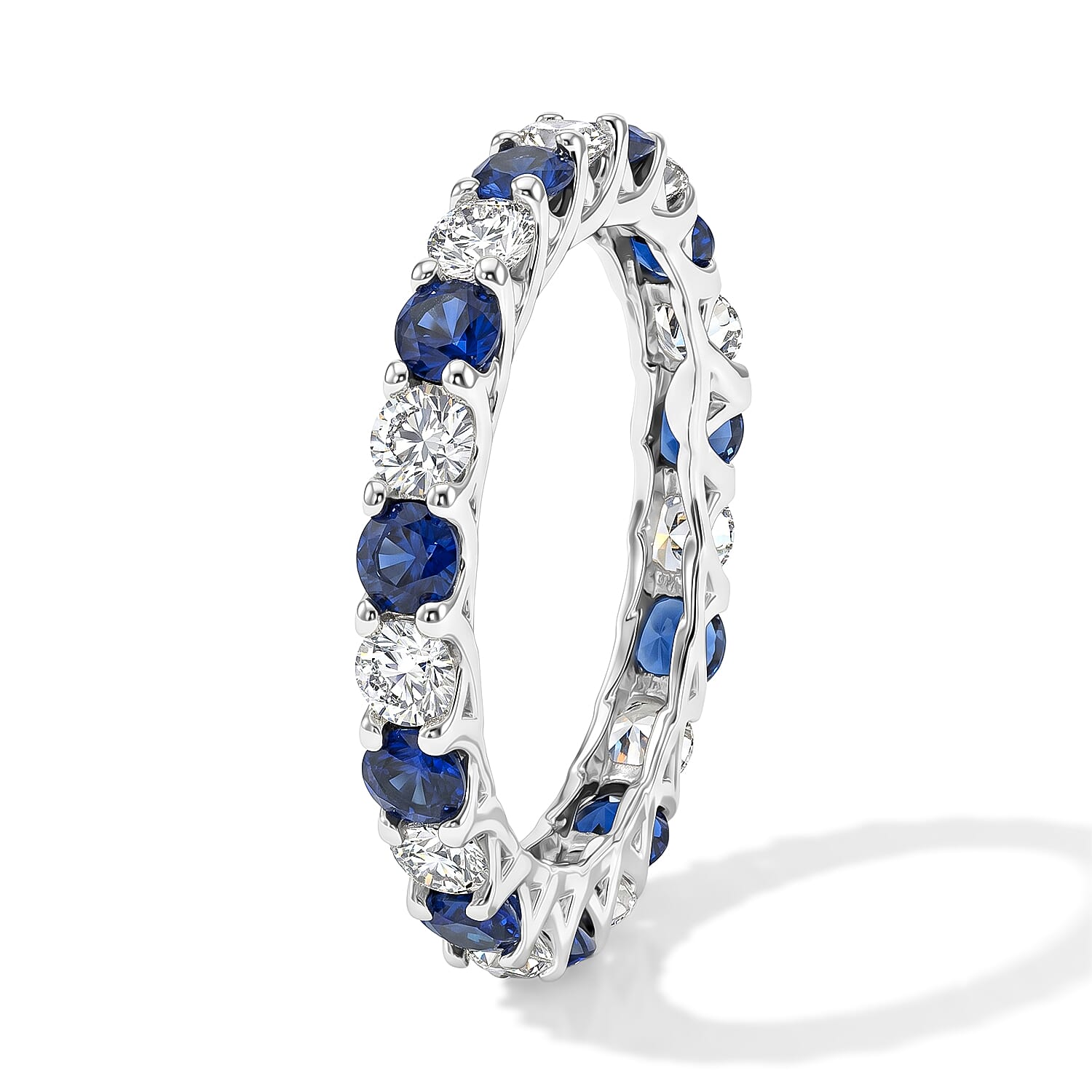 Simulated Blue Diamond and White Topaz Band Ring in Sterling Silver (Size 8.0)
