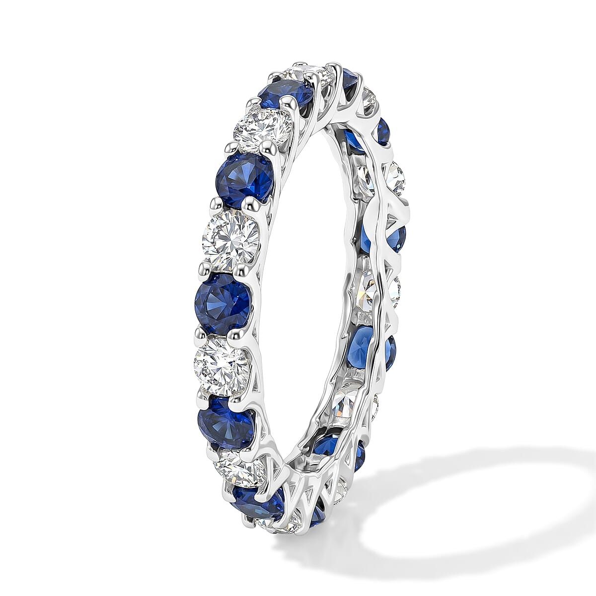 Simulated Blue Diamond and White Topaz Band Ring in Sterling Silver (Size 8.0) image number 3