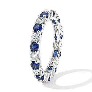 Simulated Blue Diamond and White Topaz Band Ring in Sterling Silver (Size 8.0)