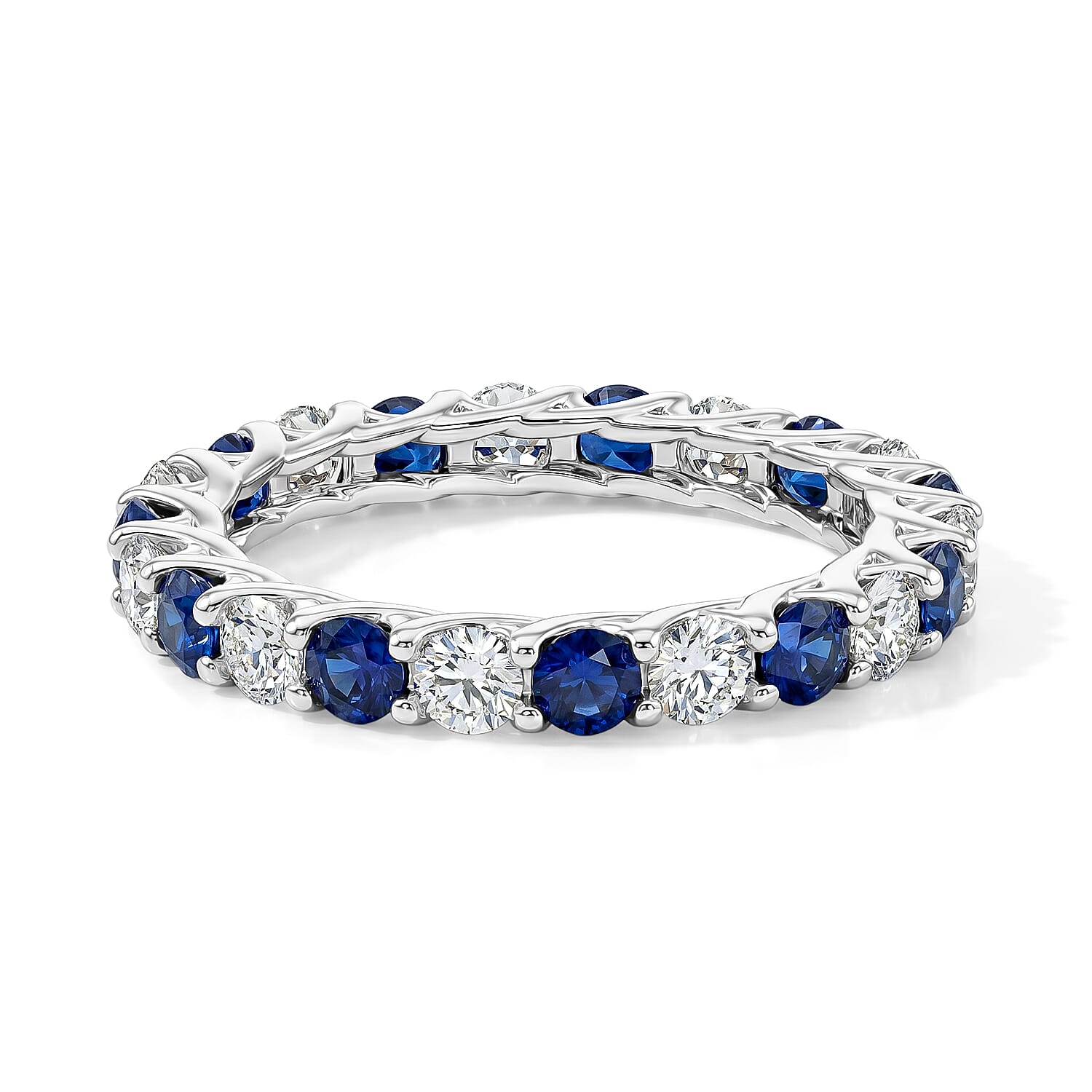 Simulated Blue Diamond and White Topaz Band Ring in Sterling Silver (Size 8.0)