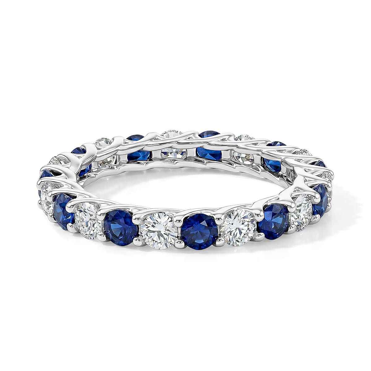 Simulated Blue Diamond and White Topaz Band Ring in Sterling Silver (Size 8.0) image number 4