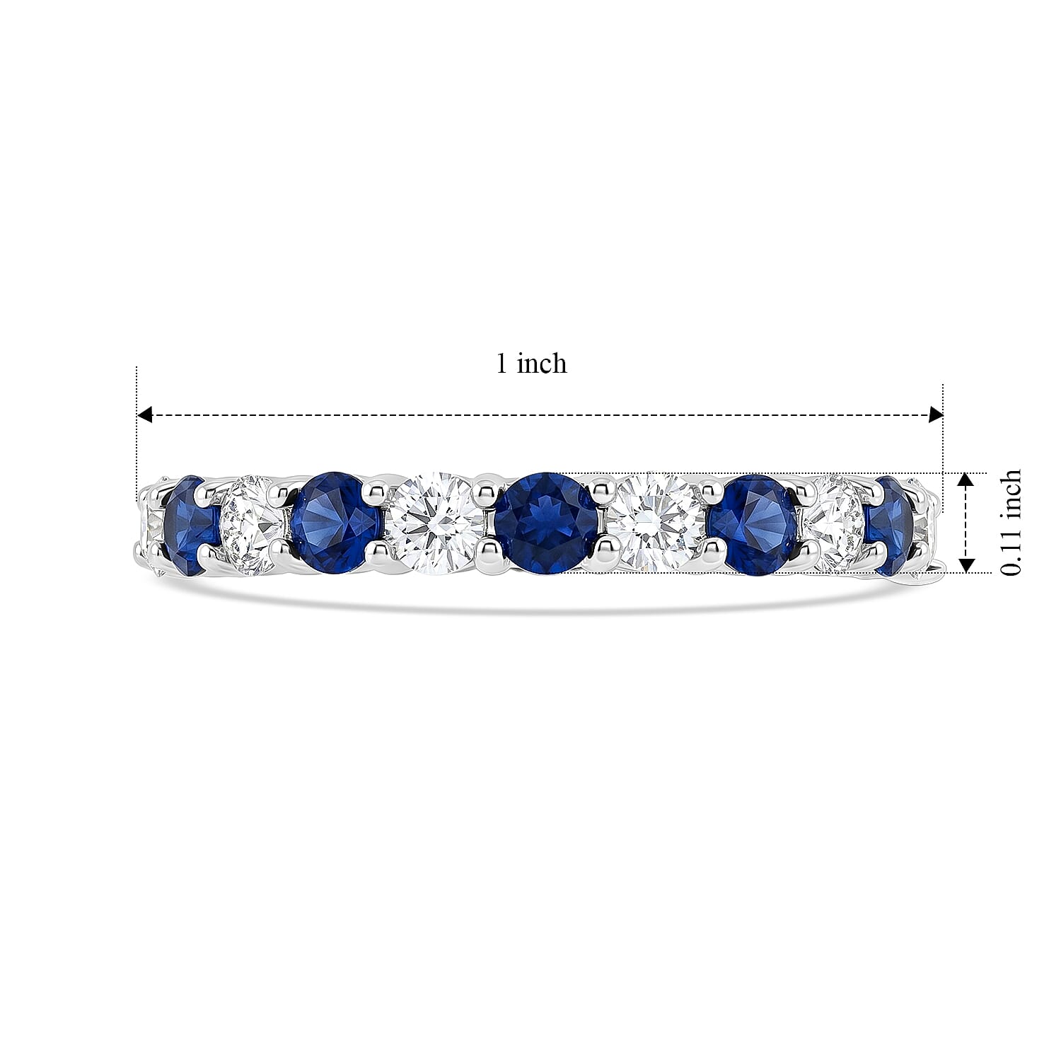 Simulated Blue Diamond and White Topaz Band Ring in Sterling Silver (Size 8.0)