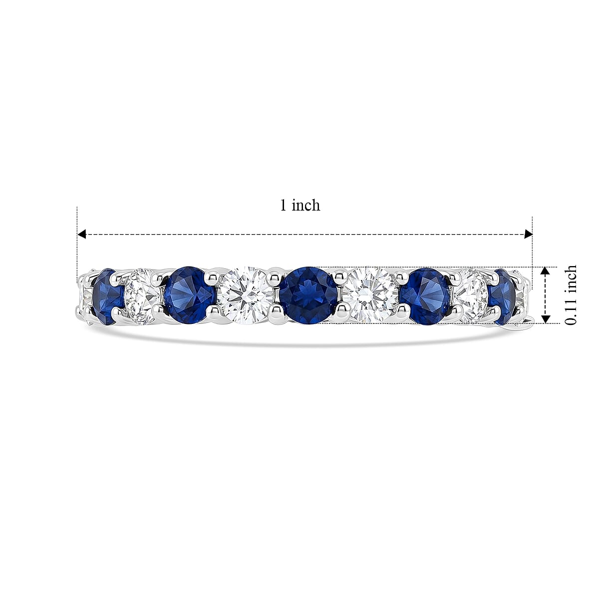 Simulated Blue Diamond and White Topaz Band Ring in Sterling Silver (Size 8.0) image number 5