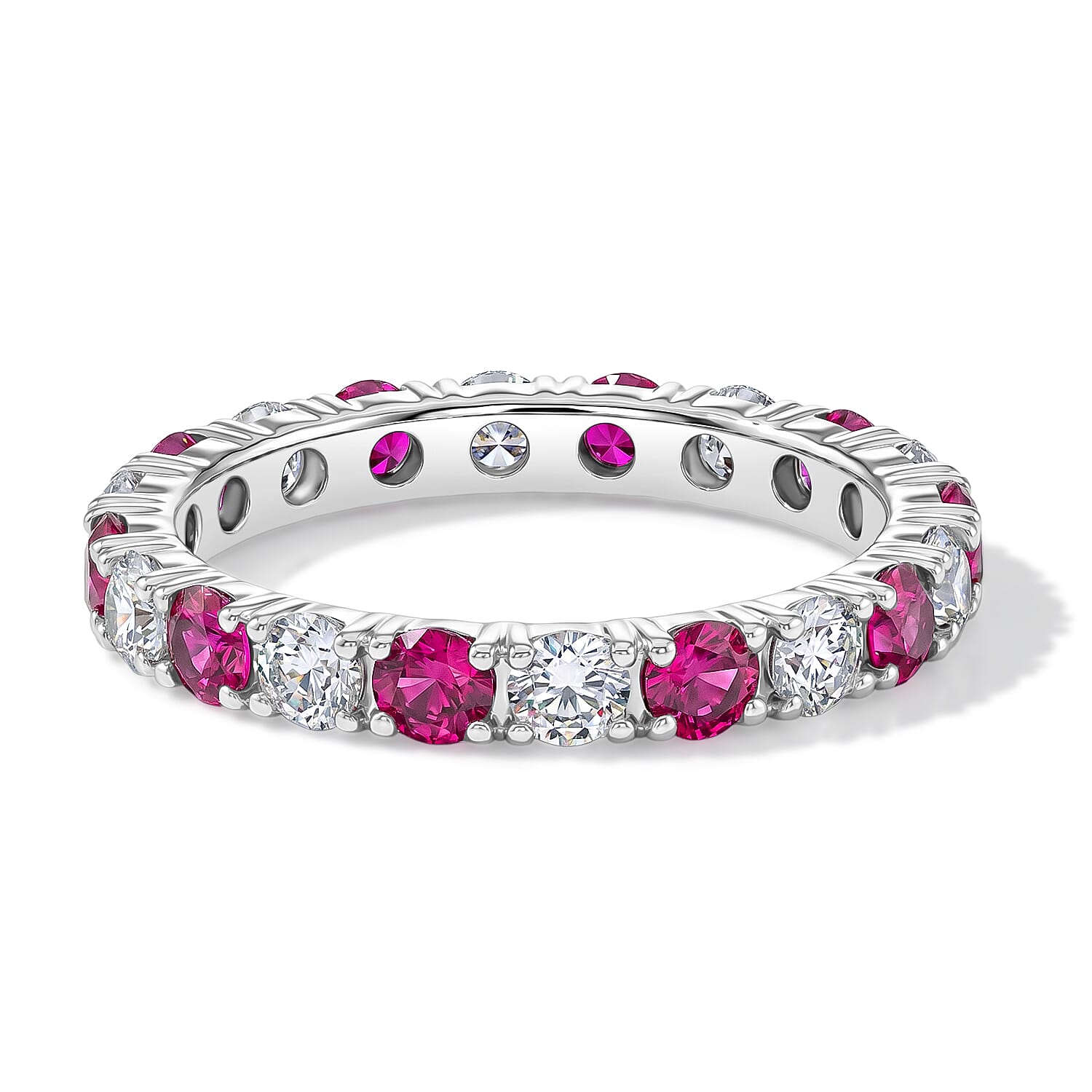 Ruby and White Topaz 1.60 ctw Band Ring in Sterling Silver (Size 7.0)
