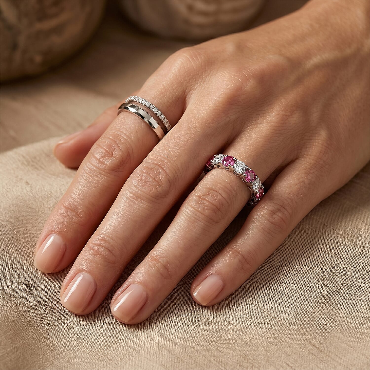 Ruby and White Topaz 1.60 ctw Band Ring in Sterling Silver (Size 7.0)