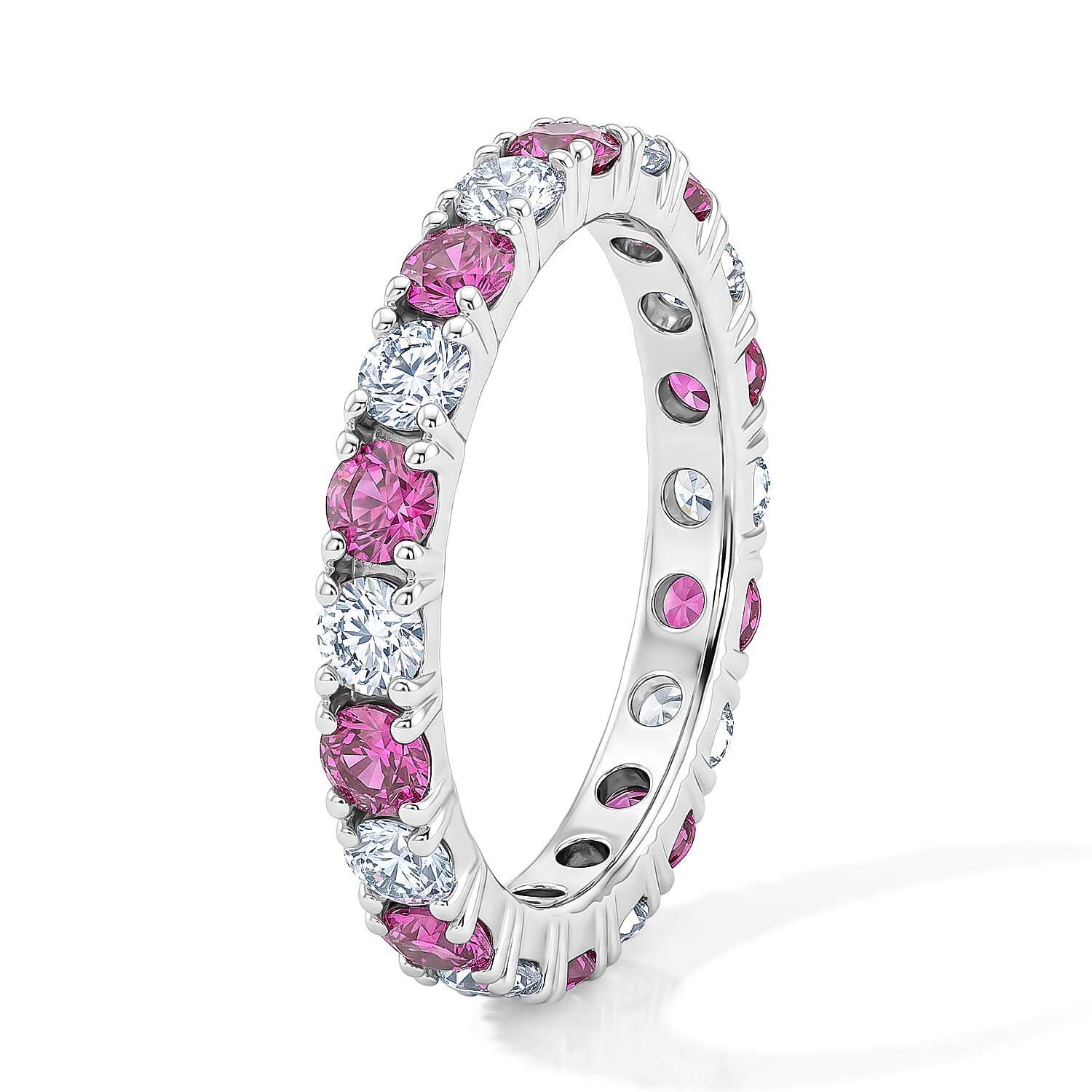 Ruby and White Topaz 1.60 ctw Band Ring in Sterling Silver (Size 7.0)