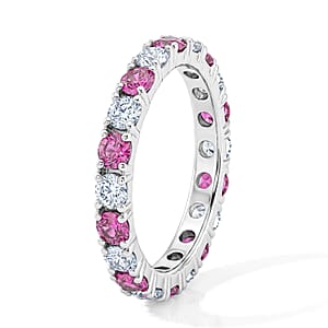 Ruby and White Topaz 1.60 ctw Band Ring in Sterling Silver (Size 7.0)
