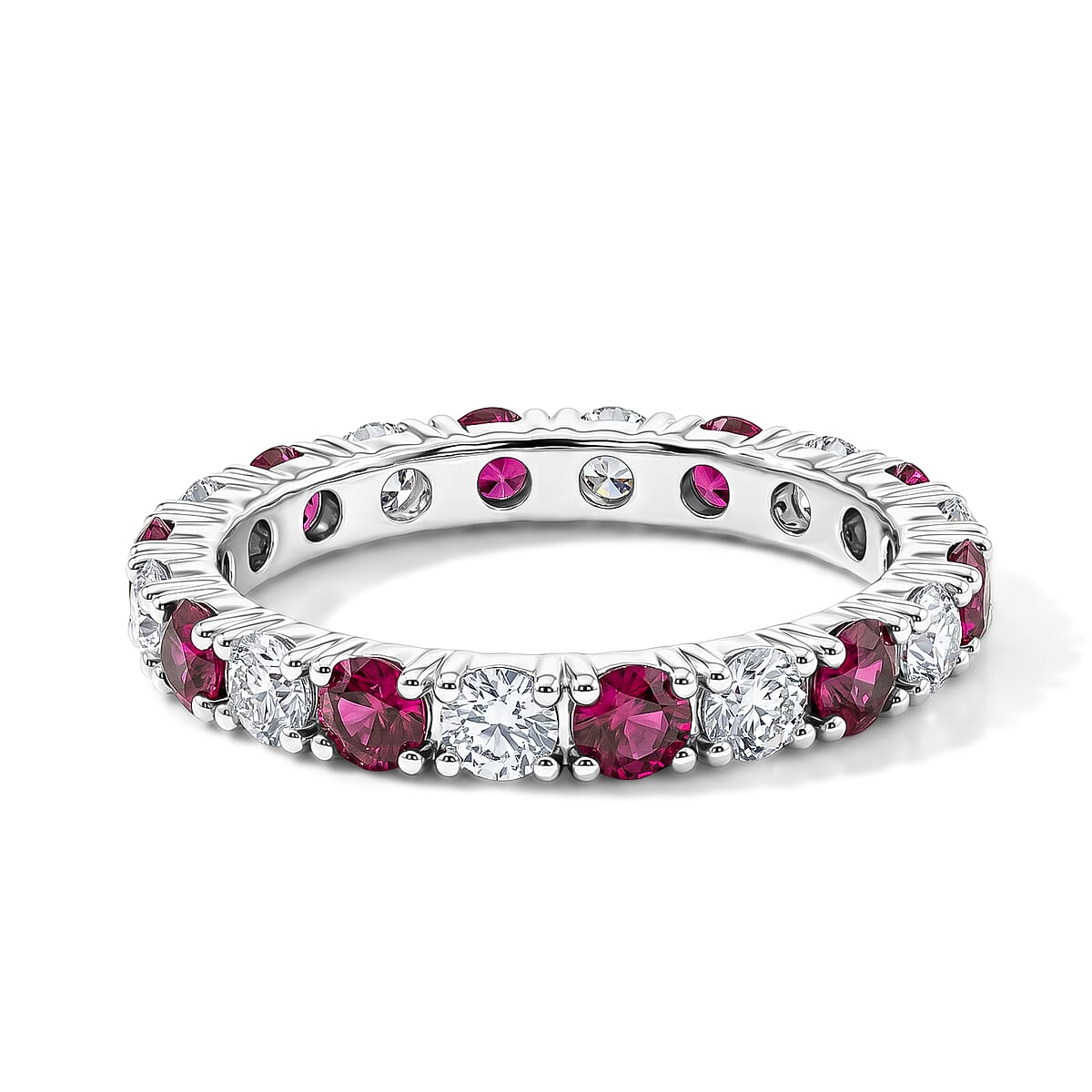 Ruby and White Topaz 1.60 ctw Band Ring in Sterling Silver (Size 7.0) image number 4