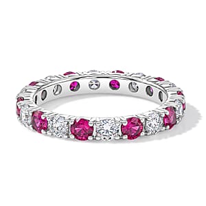 Ruby and White Topaz 1.60 ctw Band Ring in Sterling Silver (Size 8.0)