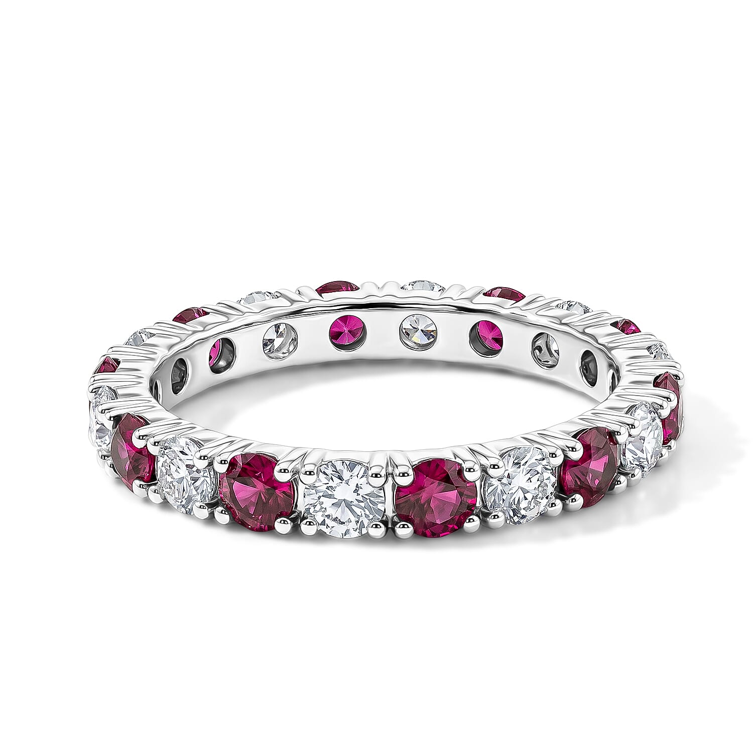 Ruby and White Topaz 1.60 ctw Band Ring in Sterling Silver (Size 8.0)