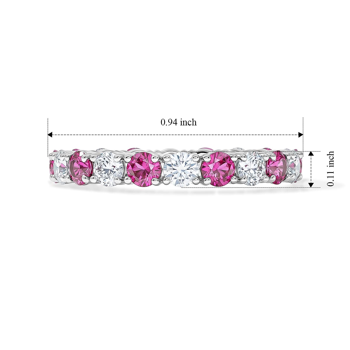 Ruby and White Topaz 1.60 ctw Band Ring in Sterling Silver (Size 8.0) image number 5