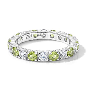 Hebei Peridot and White Topaz 1.60 ctw Band Ring in Sterling Silver (Size 5.0)