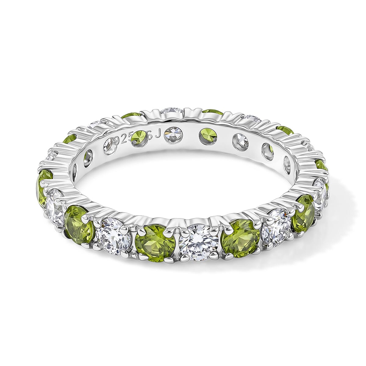 Hebei Peridot and White Topaz 1.60 ctw Band Ring in Sterling Silver (Size 5.0) image number 4
