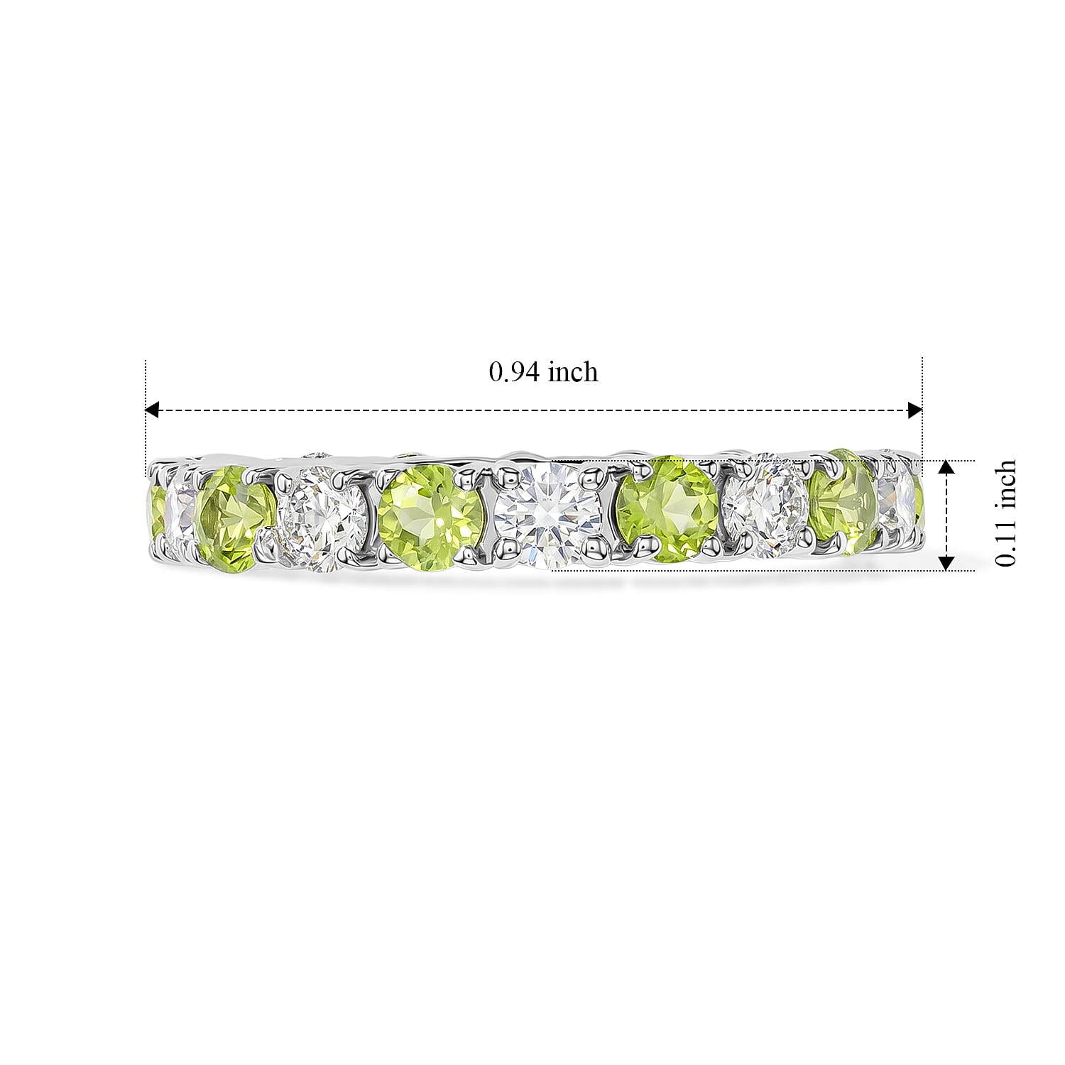 Hebei Peridot and White Topaz 1.60 ctw Band Ring in Sterling Silver (Size 5.0)