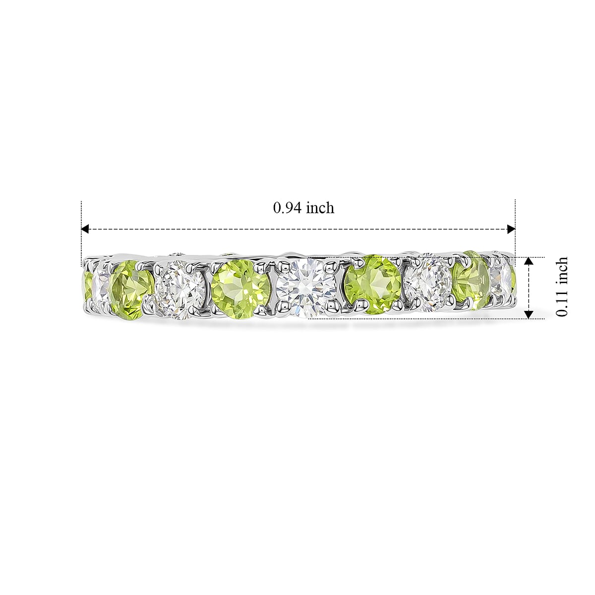Hebei Peridot and White Topaz 1.60 ctw Band Ring in Sterling Silver (Size 5.0) image number 5