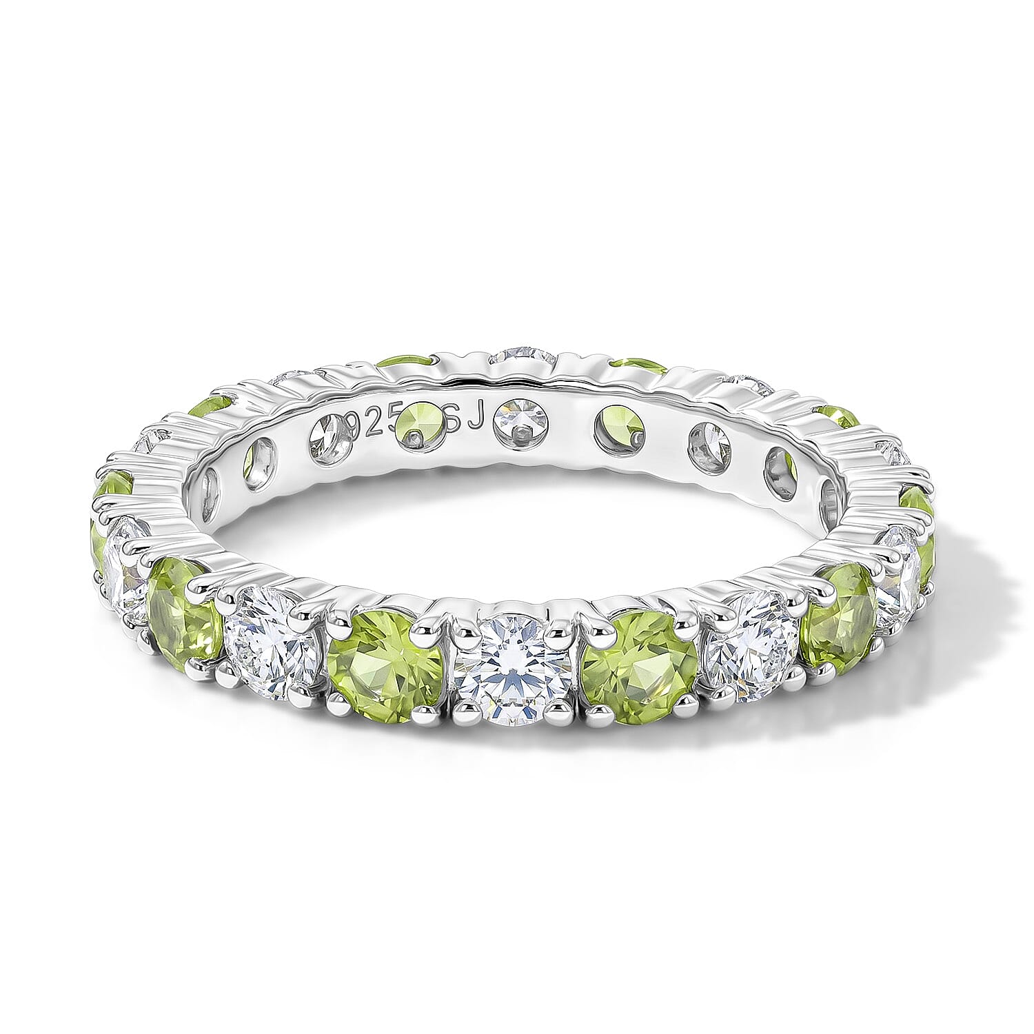 Hebei Peridot and White Topaz 1.60 ctw Band Ring in Sterling Silver (Size 7.0)
