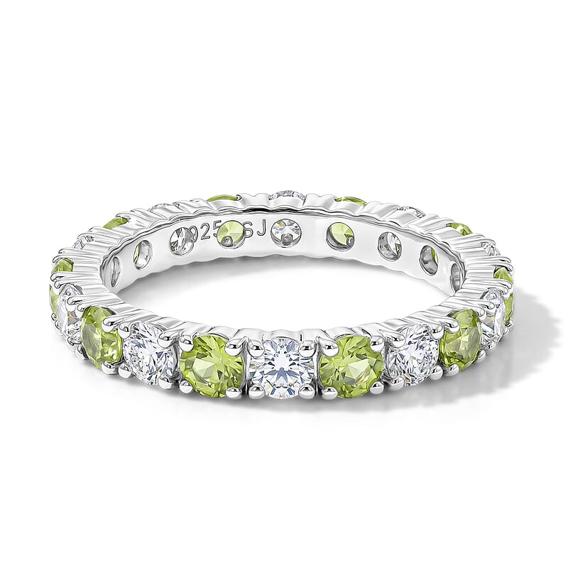 Hebei Peridot and White Topaz 1.60 ctw Band Ring in Sterling Silver (Size 7.0)