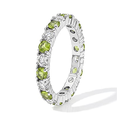 Hebei Peridot and White Topaz 1.60 ctw Band Ring in Sterling Silver (Size 7.0)