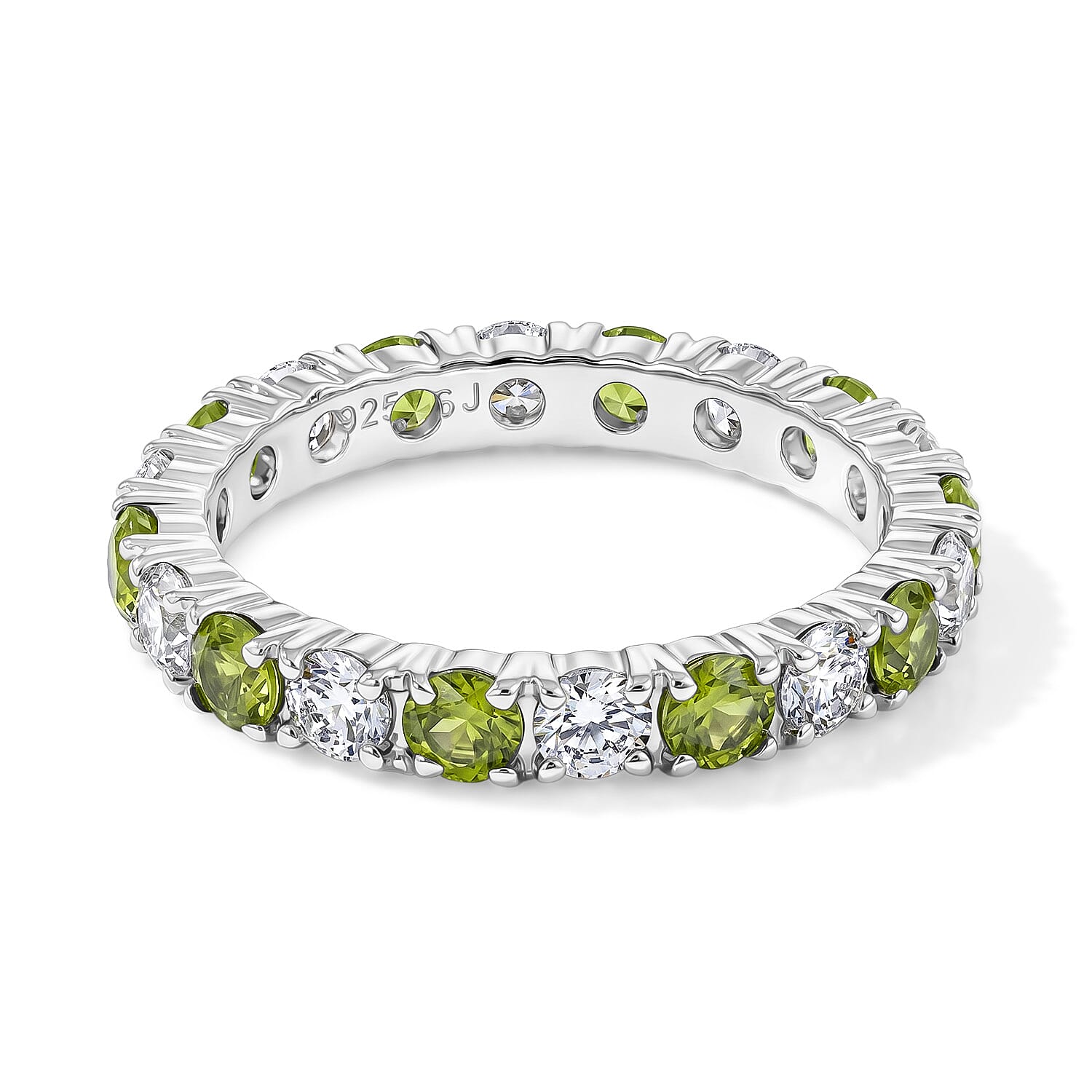Hebei Peridot and White Topaz 1.60 ctw Band Ring in Sterling Silver (Size 7.0)