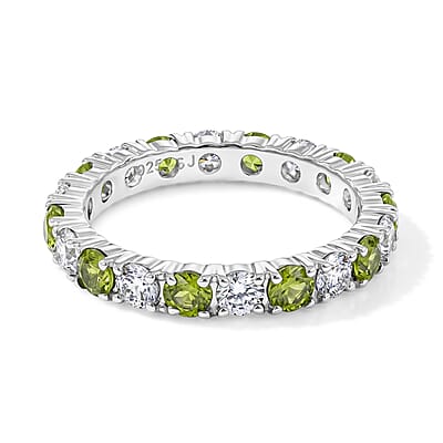 Hebei Peridot and White Topaz 1.60 ctw Band Ring in Sterling Silver (Size 7.0)