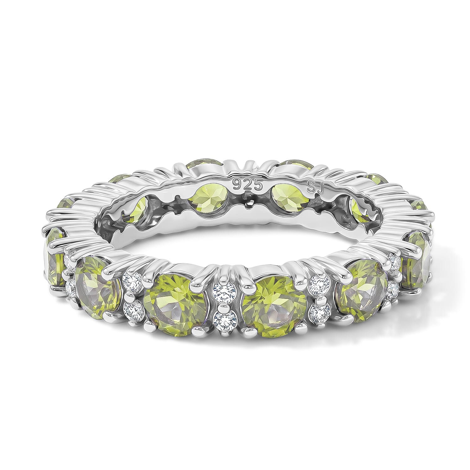Hebei Peridot and White Topaz 2.70 ctw Band Ring in Sterling Silver (Size 6.0)