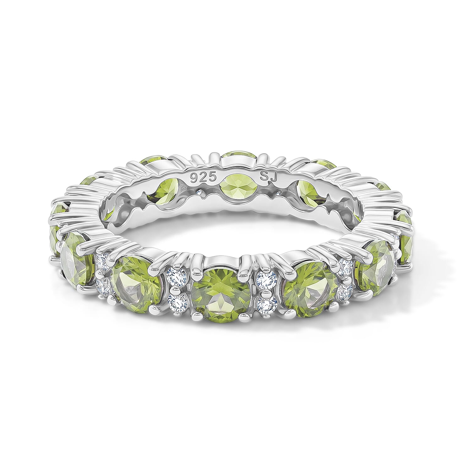 Hebei Peridot and White Topaz 2.70 ctw Band Ring in Sterling Silver (Size 7.0)