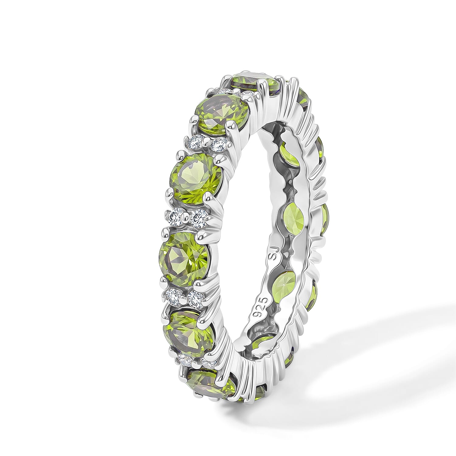Hebei Peridot and White Topaz 2.70 ctw Band Ring in Sterling Silver (Size 7.0)