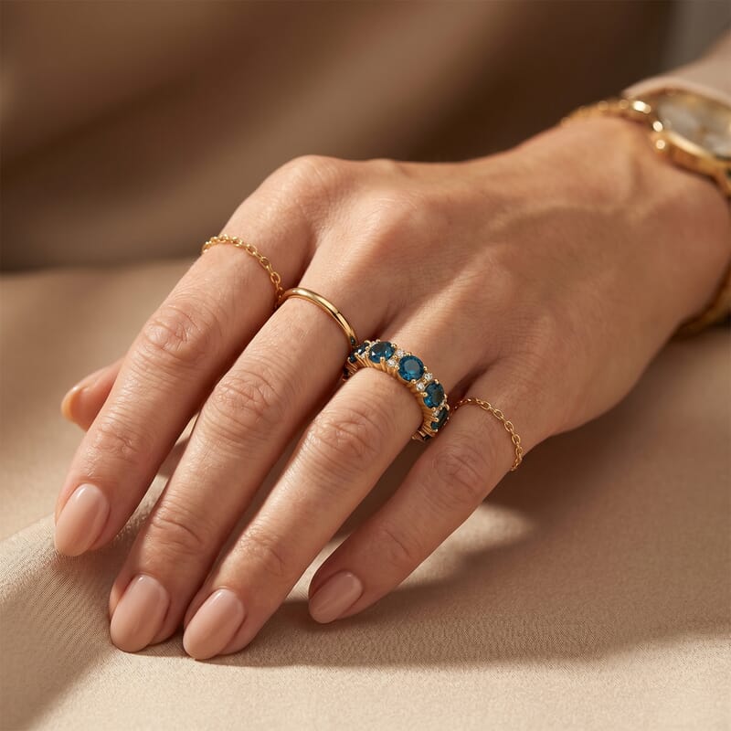 Teal Quartz and White Topaz 2.70 ctw Band Ring in 14K Yellow Gold Over Sterling Silver (Size 8.0)