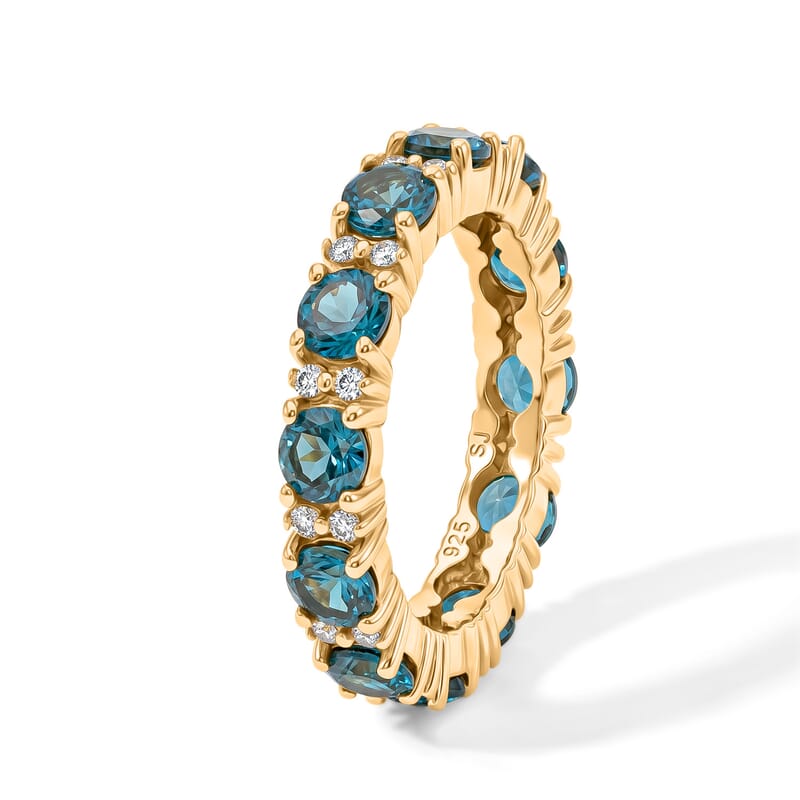 Teal Quartz and White Topaz 2.70 ctw Band Ring in 14K Yellow Gold Over Sterling Silver (Size 8.0)
