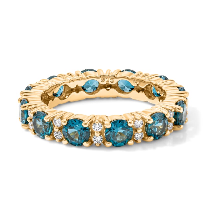 Teal Quartz and White Topaz 2.70 ctw Band Ring in 14K Yellow Gold Over Sterling Silver (Size 8.0)