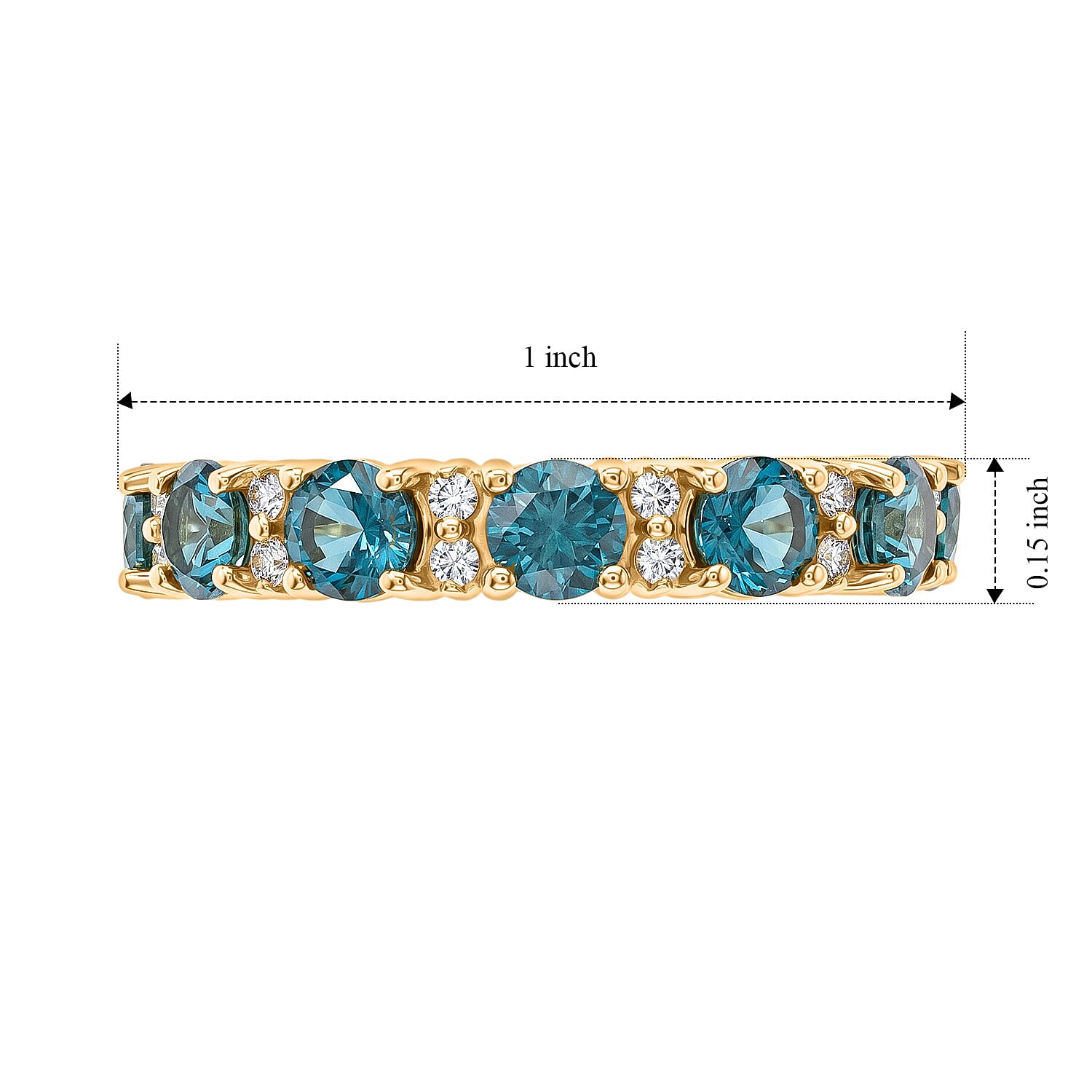 Teal Quartz and White Topaz 2.70 ctw Band Ring in 14K Yellow Gold Over Sterling Silver (Size 8.0)
