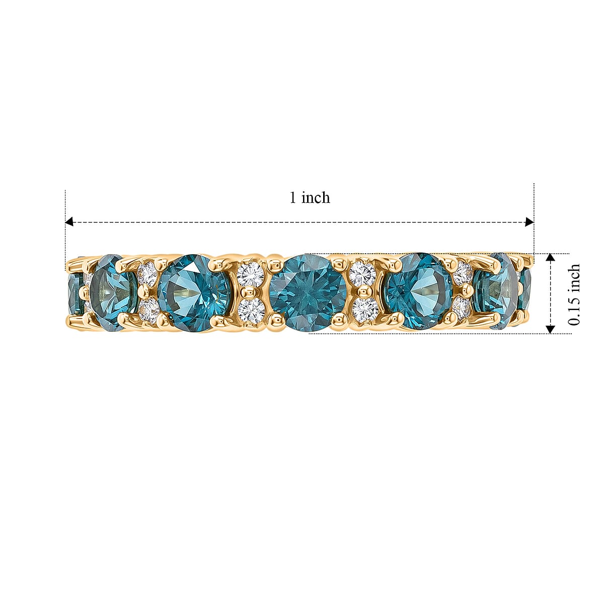 Teal Quartz and White Topaz 2.70 ctw Band Ring in 14K Yellow Gold Over Sterling Silver (Size 8.0) image number 5
